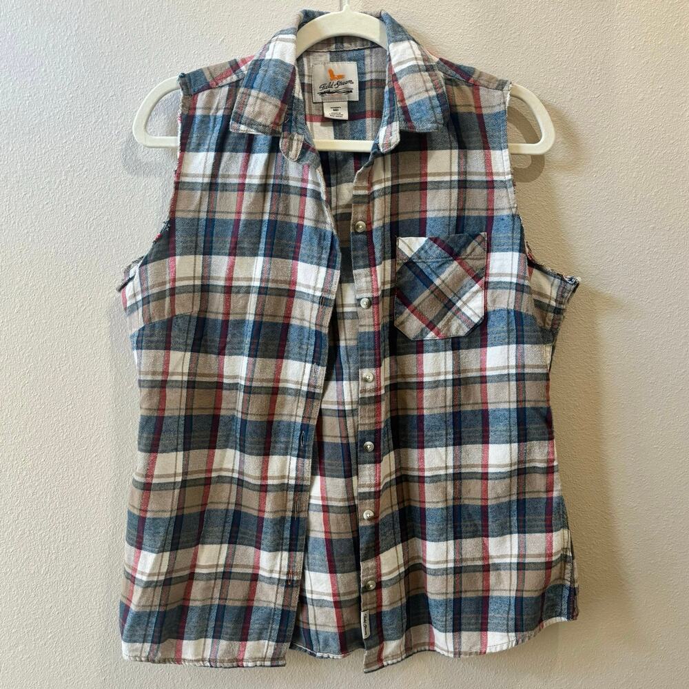 Field & Stream 100% Cotton Plaid Flannel Sleeveless Shirt